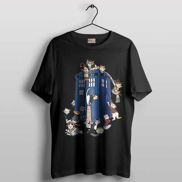 Cats 13th Doctor Who Tardis Black T-Shirt Police Box