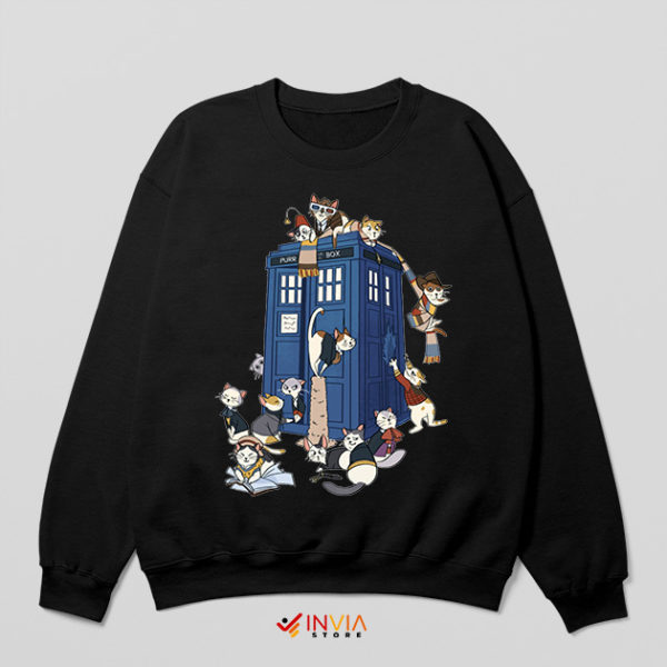 Cats With Tardis Dr Who Black Sweatshirt 11th Doctor
