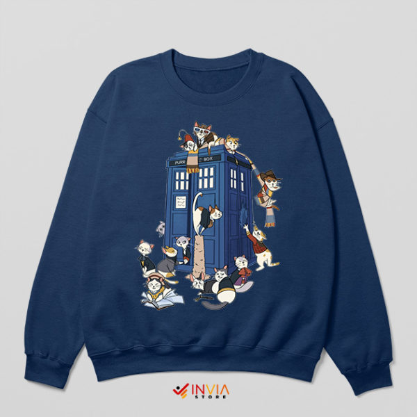 Cats With Tardis Dr Who Navy Sweatshirt 11th Doctor