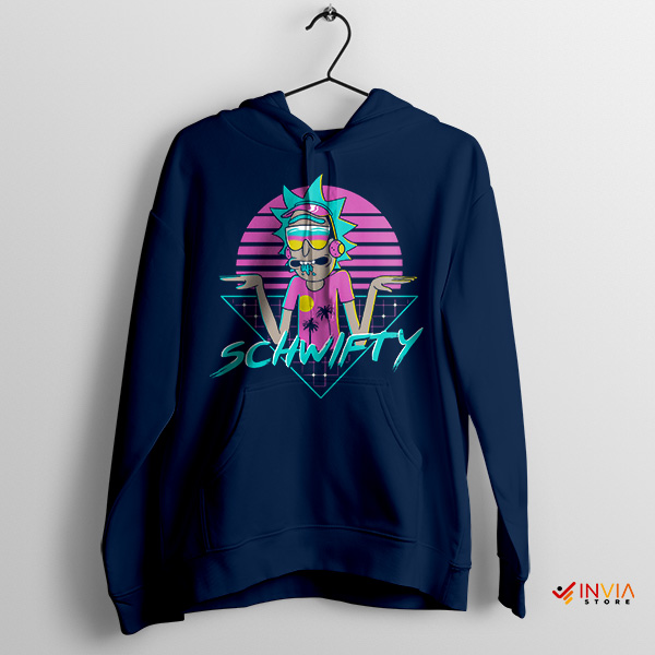 Schwifty Rick Morty Synthwave 80s Navy Hoodie Retro Series