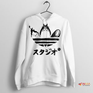 Studio Ghibli Art Style White Adidas Logo Hoodie Totoro