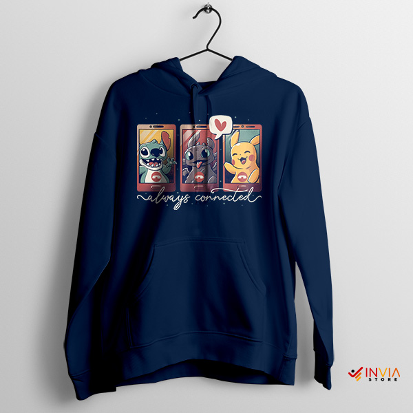 Fantasy Fusion Stitch Toothless Pikachu Navy Hoodie Always Connected