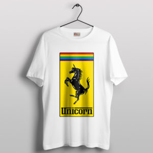 Unicorn Gay Pride White T-Shirt Luxury Sports Car Logo