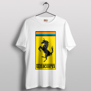 Unicorn Gay Pride White T-Shirt Luxury Sports Car Logo