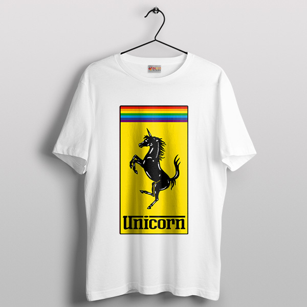 Unicorn Gay Pride White T-Shirt Luxury Sports Car Logo