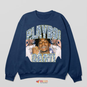 Buy Playboi Carti Rest in Peace Navy Sweatshirt Vintage