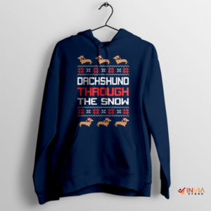 Dachshund Through The Snow Funny Navy Hoodie Christmas