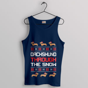Dachshund Through The Snow Ugly Navy Tank Top Christmas