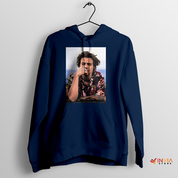 Harry Styles Inspired Fine Line Navy Hoodie Signature Face