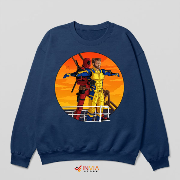 Deadpool 3 Wolverine Inspire Titanic Navy Sweatshirt Meme Movie