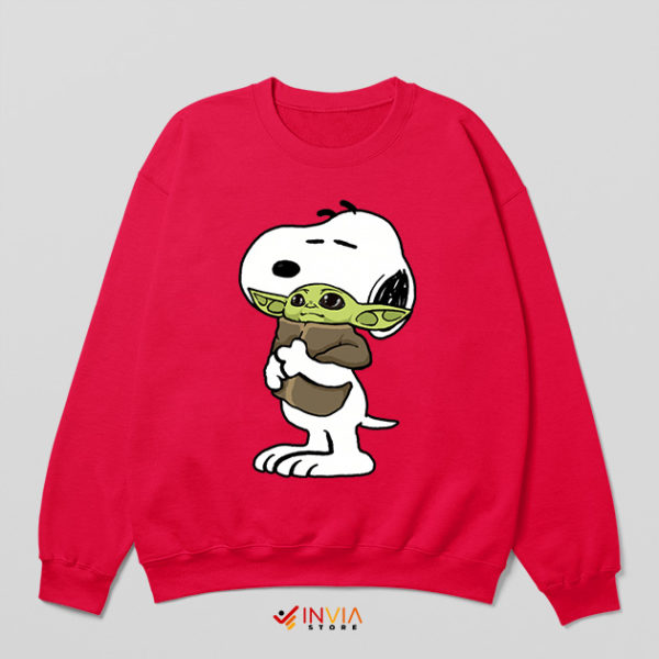 Snoopy Have Baby Yoda Toys Red Sweatshirt Funny Mandalorian