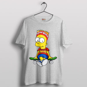 Fashion Realistic Bart Simpson Skate Sport Grey T-Shirt