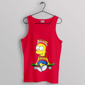 Funny Style Bart Simpson Skateboard Red Tank Top