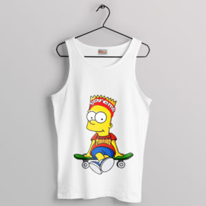 Funny Style Bart Simpson Skateboard White Tank Top