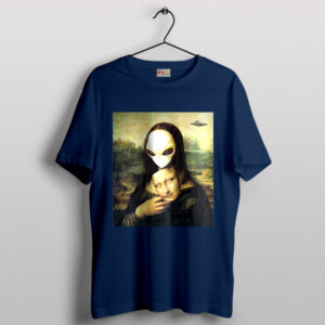 Mona Lisa Smile Meme Alien Navy T-Shirt