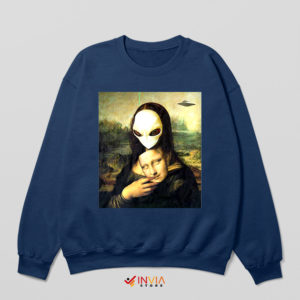 Painted Mona Lisa Alien Face Navy Sweatshirt