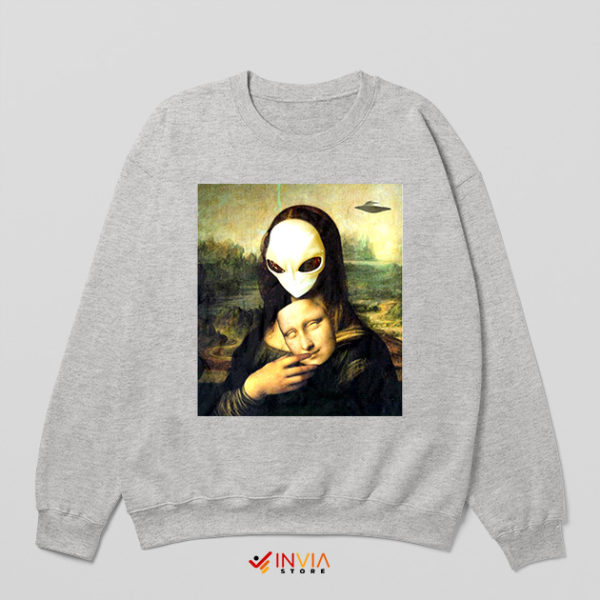 Painted Mona Lisa Alien Face Sport Grey Sweatshirt