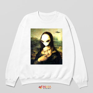 Painted Mona Lisa Alien Face White Sweatshirt