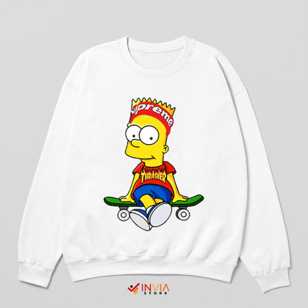 Style Trippy Bart Simpson Skate White Sweatshirt