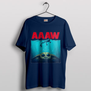 Baby Yoda Cute Jaws Movies Navy T-Shirt