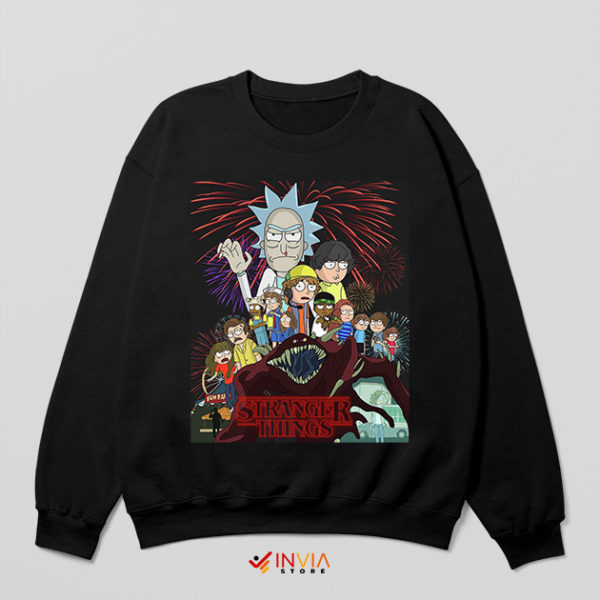 Characters Rick Morty Stranger Things 5 Black Sweatshirt