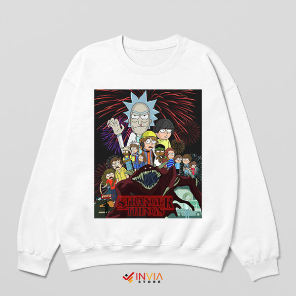 Characters Rick Morty Stranger Things 5 White Sweatshirt