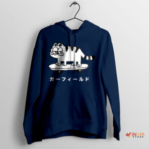 Comic Japanese Style Cute Garfield Cat Navy Hoodie