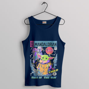 Comic Mandalorian 3 Grogu Baby Yoda Navy Tank Top
