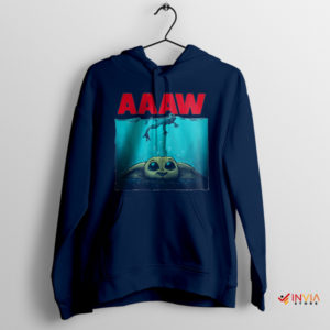 Cute Baby Yoda Cartoon Meme Jaws Navy Hoodie