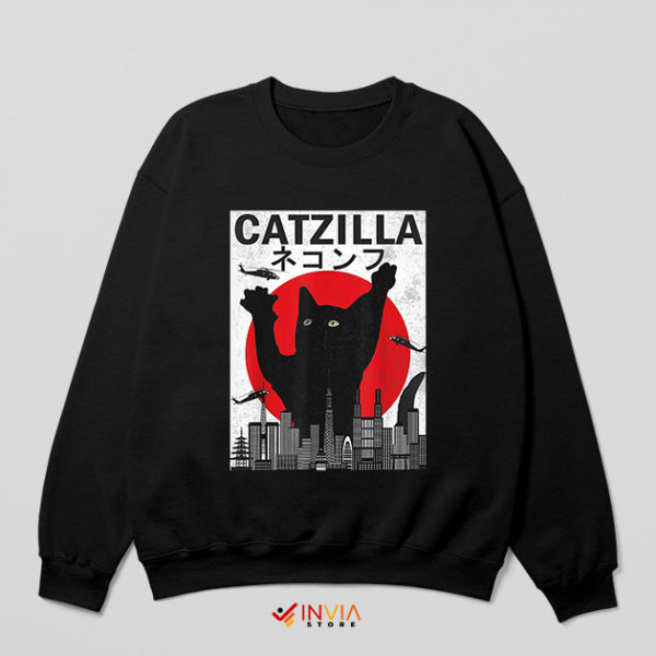 Godzilla 1998 Poster Funny Catzilla Black Sweatshirt