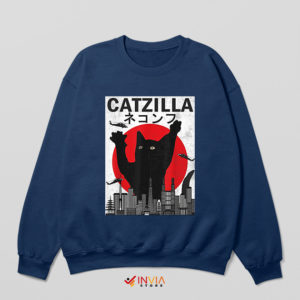 Godzilla 1998 Poster Funny Catzilla Navy Sweatshirt