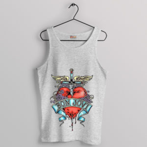 Graphic Shot Thru the Heart Bon Jovi Sport Grey Tank Top