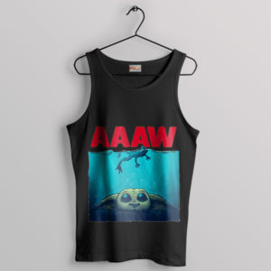 Jaws Shark Meme Baby Yoda Grogu Black Tank Top