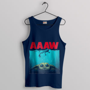 Jaws Shark Meme Baby Yoda Grogu Navy Tank Top