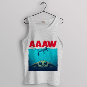 Jaws Shark Meme Baby Yoda Grogu Sport Grey Tank Top