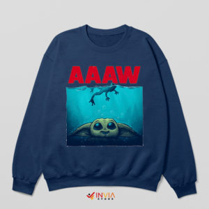 Meme Jaws Poster Baby Yoda Doll Navy Sweatshirt