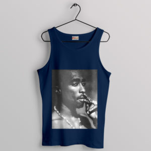 Musical Tupac Shakur Smoke Poster Navy Tank Top