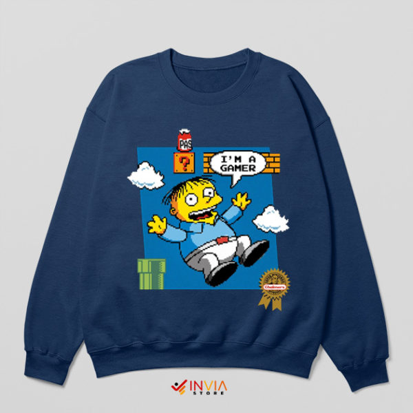 NES Mario Bros Ralph Wiggum Helping Navy Sweatshirt