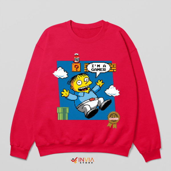 NES Mario Bros Ralph Wiggum Helping Red Sweatshirt