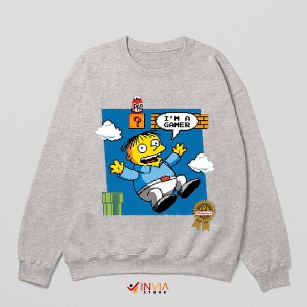 NES Mario Bros Ralph Wiggum Helping Sport Grey Sweatshirt