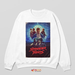 Retro Stranger Things 5 Characters White Sweatshirt