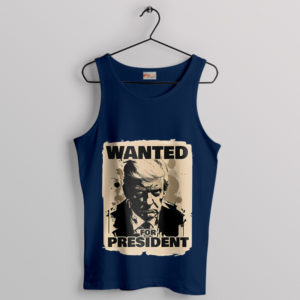 Wanted Trump Flag Meme Mugshot Navy Tank Top