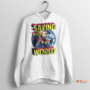 Captain Marvel Saving the World White Hoodie