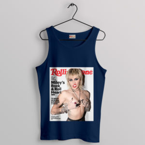 Pop Star Style Miley Cyrus Rolling Stone Navy Tank Top