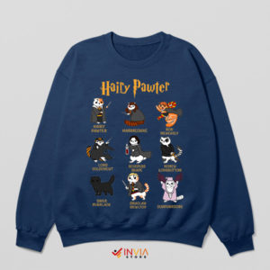 Purrfectly Potter Hairy Pawter Cats Navy Sweatshirt