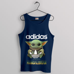 Baby Yoda Loving the Adidas Logo Navy Tank Top