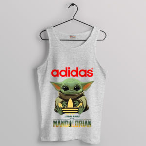 Baby Yoda Loving the Adidas Logo Sport Grey Tank Top