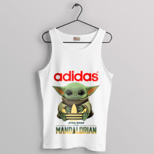 Baby Yoda Loving the Adidas Logo White Tank Top
