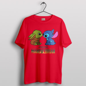 Cute Baby Yoda and Stitch Cartoon Red T-Shirt
