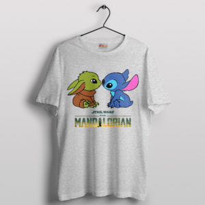 Cute Baby Yoda and Stitch Cartoon Sport Grey T-Shirt